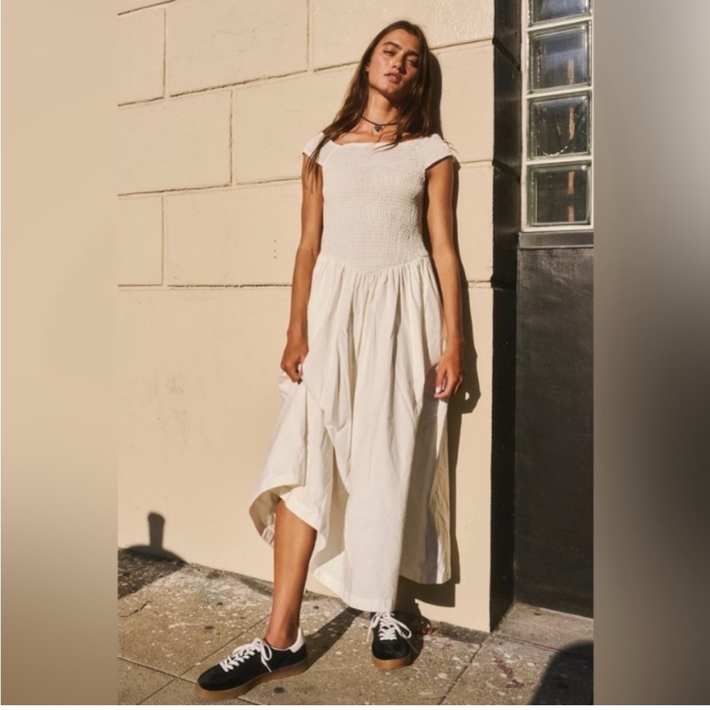 NWT Free People Smocked Ceci Midi Dress White M - Picture 1 of 7